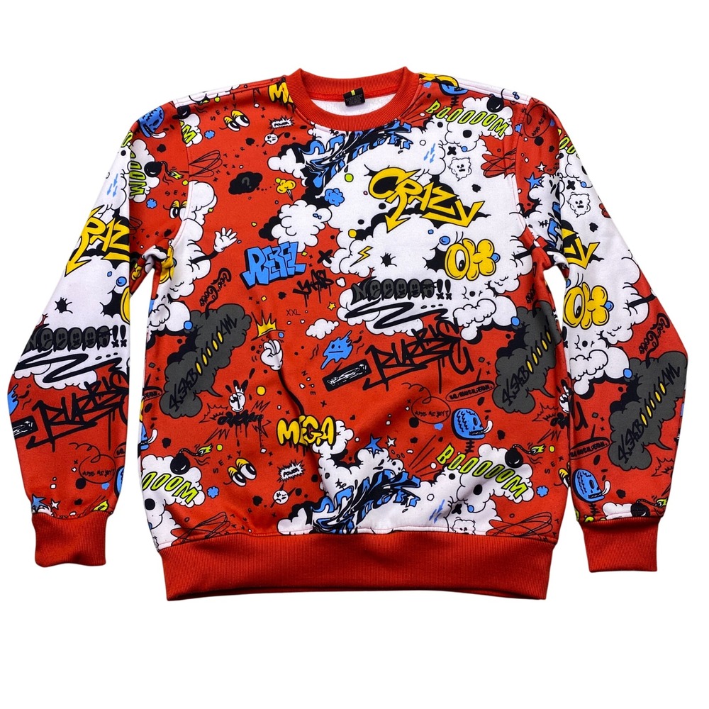 Screenshot Mens Graffiti Comic Print Sweatshirt Red‎ Sz M All Over Graphic Urban